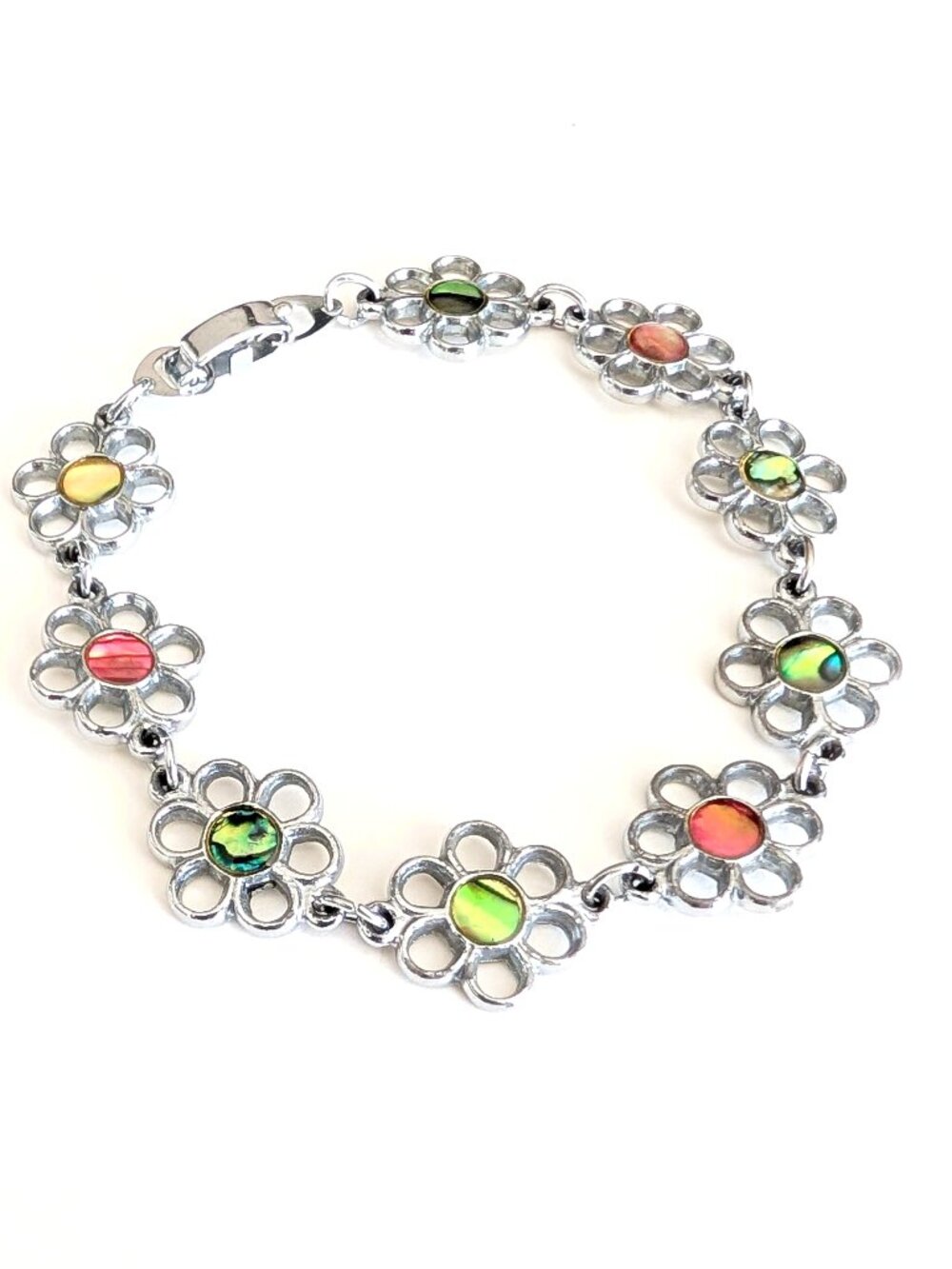 Silver flower bracelet with resin centers